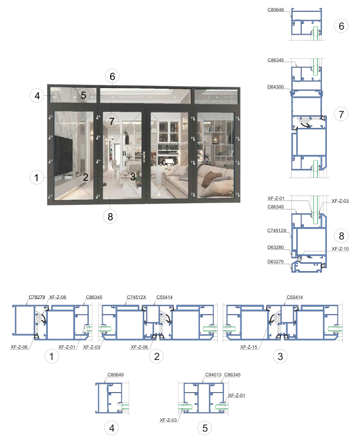 Nhôm Xingfa hệ Class A – hệ A65 dùng cho cửa đi 4 cánh mở quay