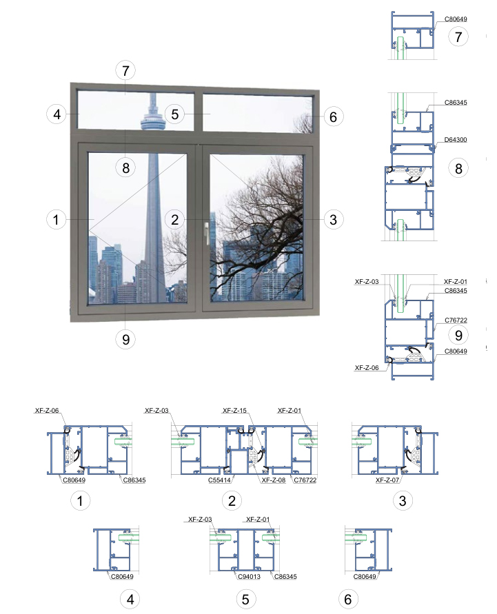 Nhôm Xingfa hệ Class A – hệ A65 dùng cho cửa sổ 2 cánh mở quay