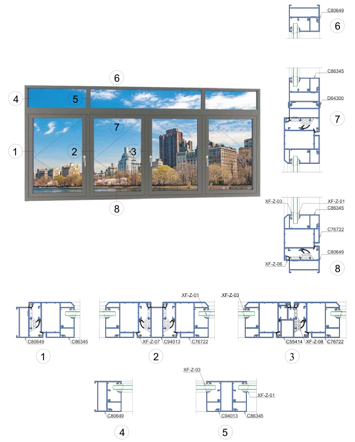 Nhôm Xingfa hệ Class A – hệ A65 dùng cho cửa sổ 2 cánh mở quay